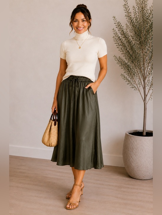 Zara Dresses & Skirts - Zara Olive Green Midi Skirt XL